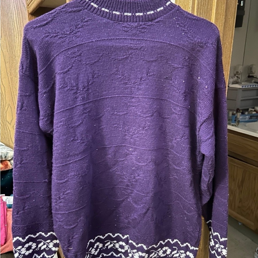Women’s Beautiful Purple Sweater with White Design. Never Worn.